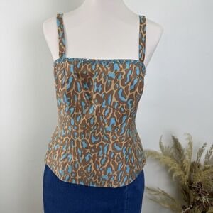 Jade by Melody Tam 100% Silk Sequin Leopard Print Cami Tank Top Size 10 Festival